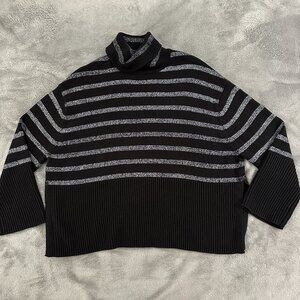 Gap Cotton Black Silver Turtleneck Relaxed Oversized Sweater MEDIUM